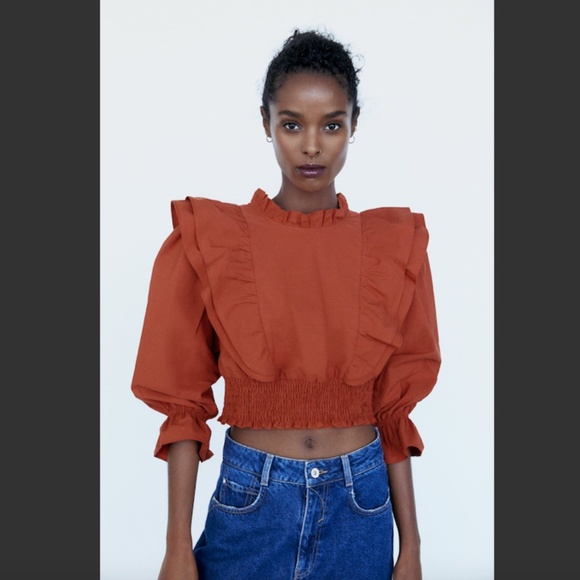 NWT Zara Ruffled Poplin Shirt - Picture 2 of 4